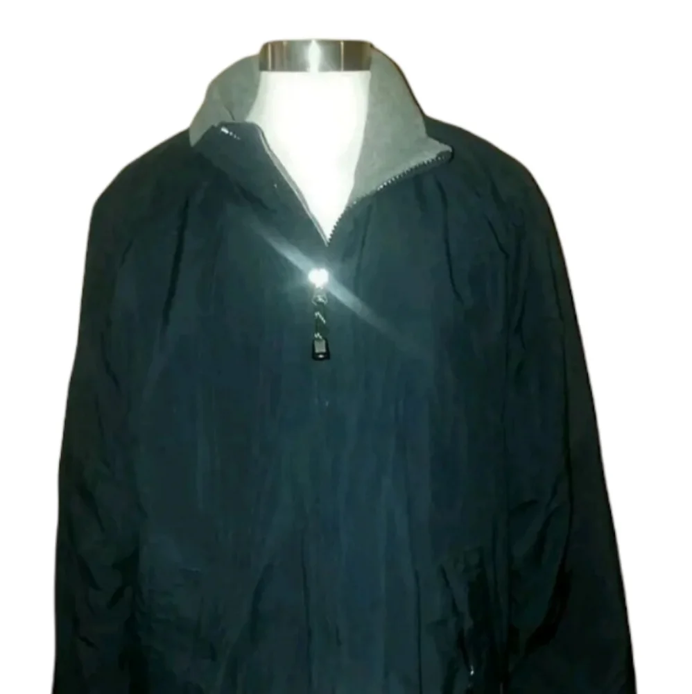 J.Crew Men's Large Winter Coat Navy Blue Silver Insulated Jacket Full Zip Outer